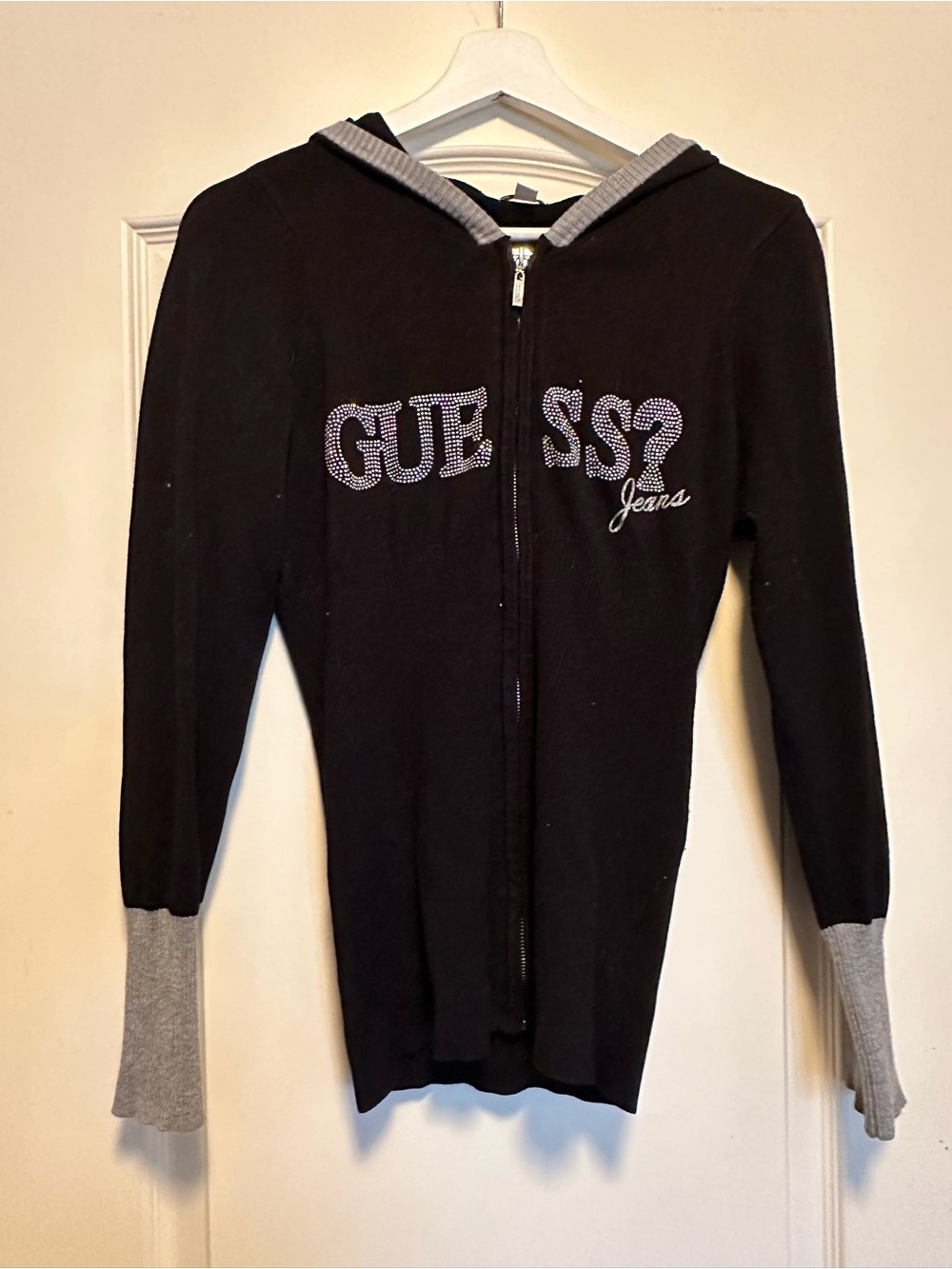 GUESS Black Hoodie with Gray Trim and Branded Zip